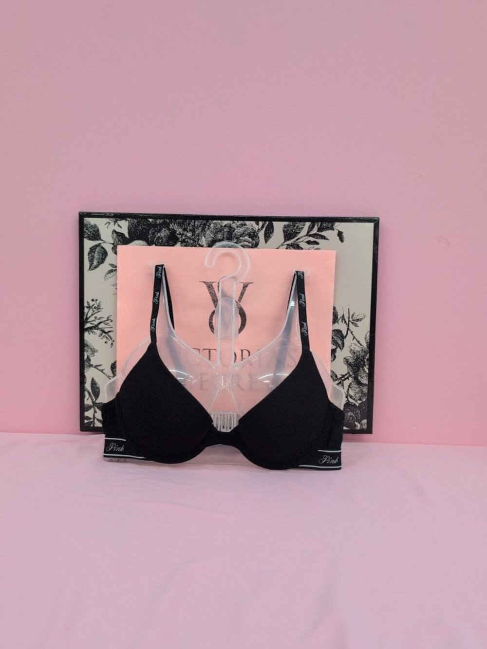 Victoria's Secret PINK Wear Everywhere Cotton Logo Push Up Bra 32A Black